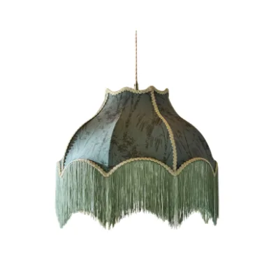 Paralume verde con frange - noleggio lampade e lampade led Montineri